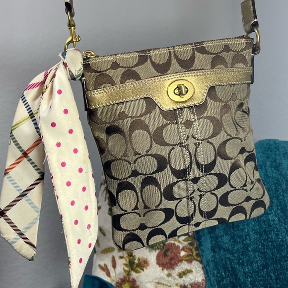 Coach Tan and Gold Crossbody Purse - Picture 1 of 6